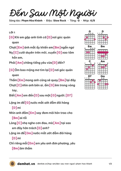 Hợp âm Đến Sau Một Người (Phạm Thanh Thảo) – bản nhạc PDF trang 1, tông G