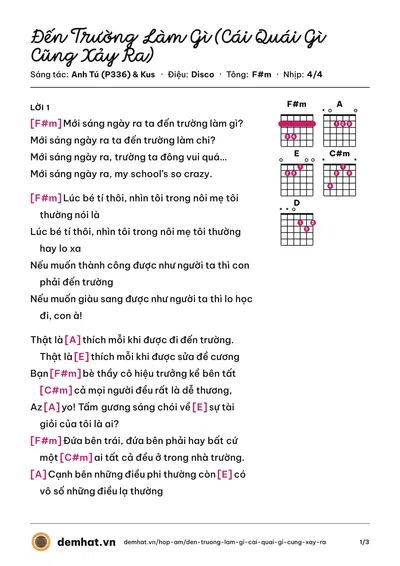 Hợp âm Đến Trường Làm Gì (Cái Quái Gì Cũng Xảy Ra) (Kus) – bản nhạc PDF trang 1, tông F#m