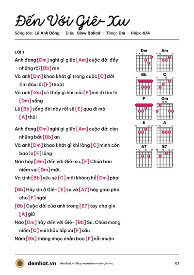 Hợp âm Đến Với Giê-Xu (Lưu Chí Vỹ) – bản nhạc PDF trang 1, tông Dm