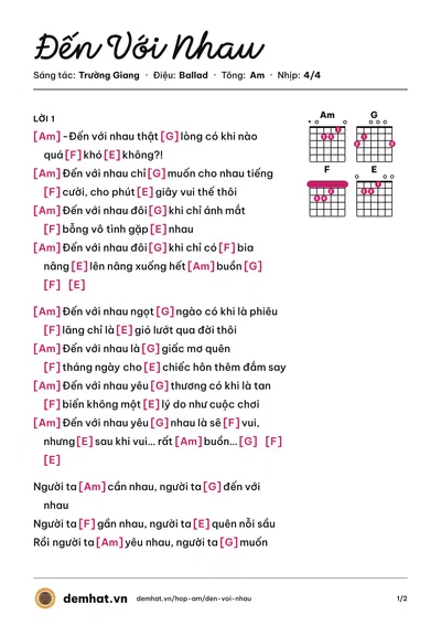 Hợp âm Đến Với Nhau (Ngô Duy Khiêm) – bản nhạc PDF trang 1, tông Am