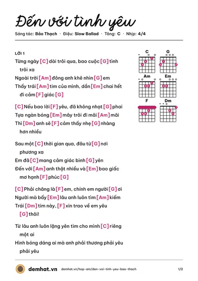 Hợp âm Đến với tình yêu (Long Hải) – bản nhạc PDF trang 1, tông C