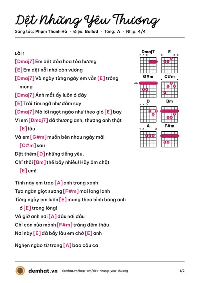 Hợp âm Dệt Những Yêu Thương (BigDaddy) – bản nhạc PDF trang 1, tông A