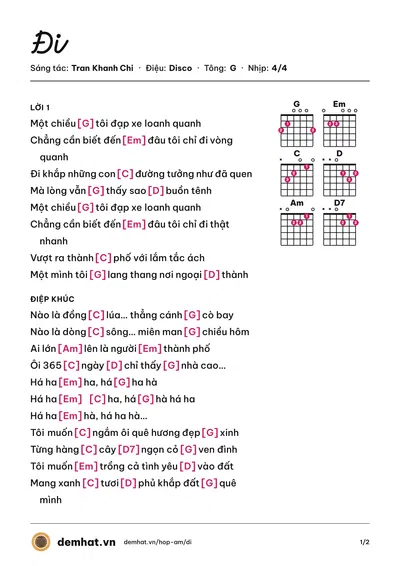 Hợp âm Đi (Esctran) – bản nhạc PDF trang 1, tông G