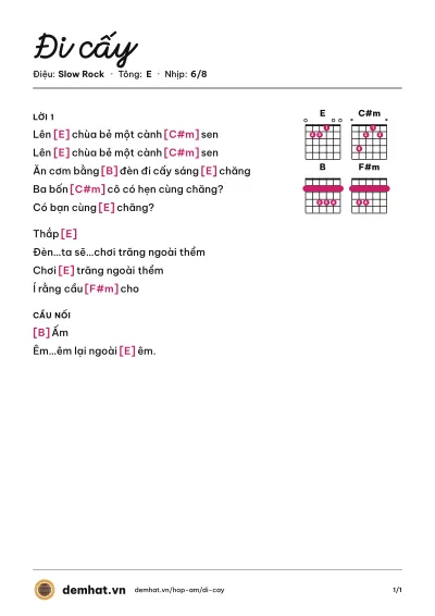 Hợp âm Đi cấy (Quân Keyboard) – bản nhạc PDF trang 1, tông E