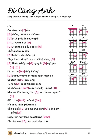 Hợp âm Đi Cùng Anh (Bùi Trường Linh) – bản nhạc PDF trang 1, tông C