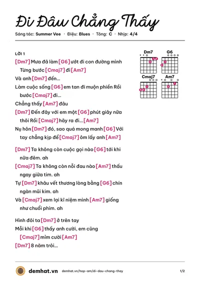 Hợp âm Đi Đâu Chẳng Thấy (Summer Vee) – bản nhạc PDF trang 1, tông C