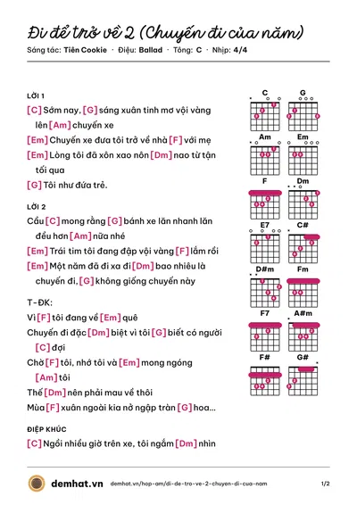 Hợp âm Đi để trở về 2 (Chuyến đi của năm) (Soobin Hoàng Sơn) – bản nhạc PDF trang 1, tông C