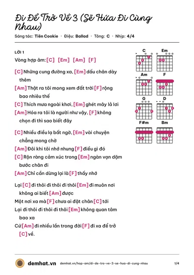 Hợp âm Đi Để Trở Về 3 (Sẽ Hứa Đi Cùng Nhau) (Soobin Hoàng Sơn) – bản nhạc PDF trang 1, tông C