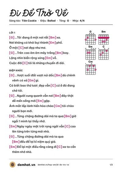 Hợp âm Đi Để Trở Về (Soobin Hoàng Sơn) – bản nhạc PDF trang 1, tông G
