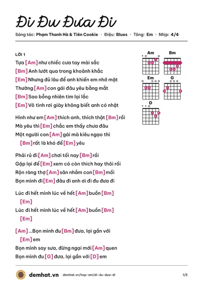 Hợp âm Đi Đu Đưa Đi (Bích Phương) – bản nhạc PDF trang 1, tông Em