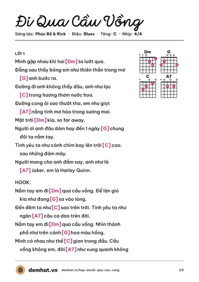 Hợp âm Đi Qua Cầu Vồng (Phúc Bồ) – bản nhạc PDF trang 1, tông C