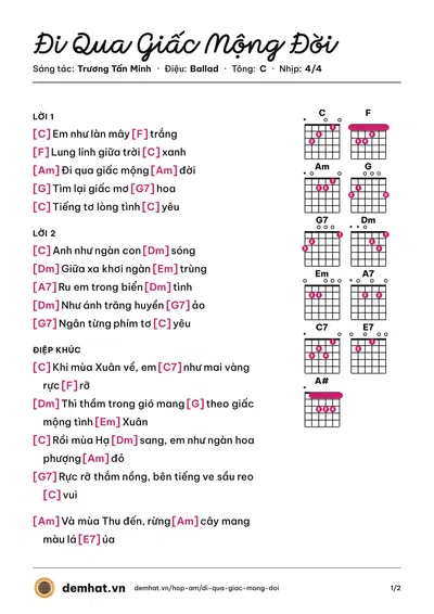 Hợp âm Đi Qua Giấc Mộng Đời (An Tuyên) – bản nhạc PDF trang 1, tông C