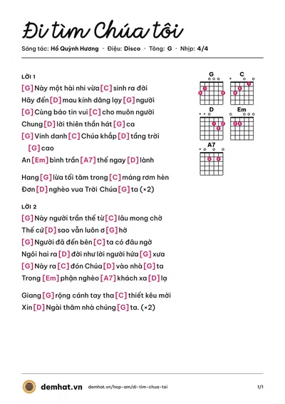 Hợp âm Đi tìm Chúa tôi (Hồ Quỳnh Hương) – bản nhạc PDF trang 1, tông G