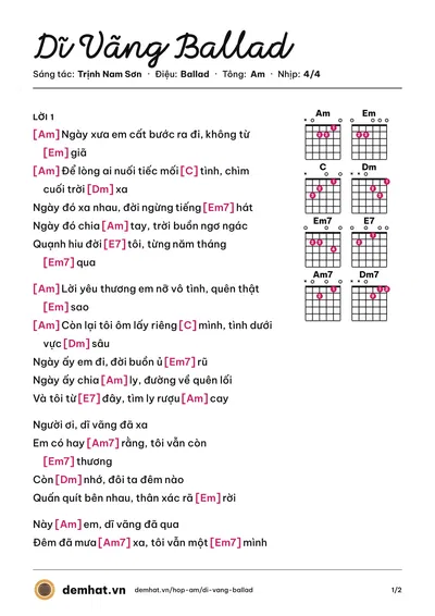 Hợp âm Dĩ Vãng Ballad (Trịnh Nam Sơn) – bản nhạc PDF trang 1, tông Am