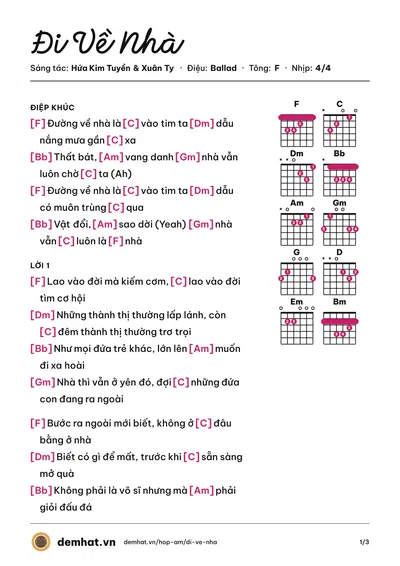 Hợp âm Đi Về Nhà (Đen Vâu) – bản nhạc PDF trang 1, tông F