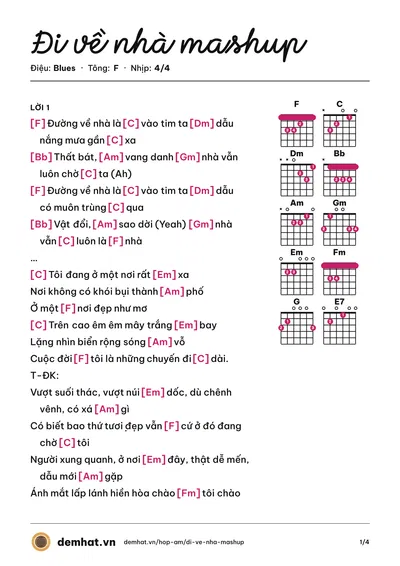 Hợp âm Đi về nhà mashup (JustaTee) – bản nhạc PDF trang 1, tông F