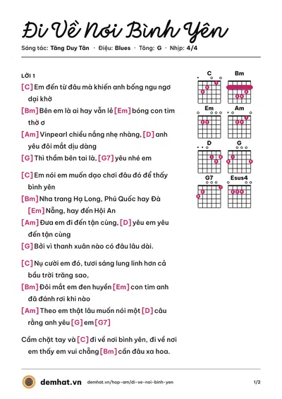 Hợp âm Đi Về Nơi Bình Yên (Nit) – bản nhạc PDF trang 1, tông G