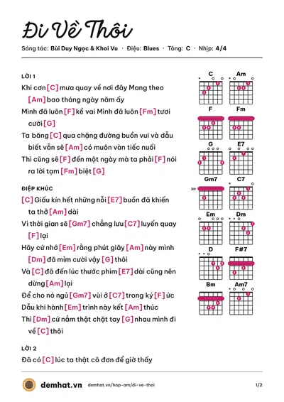 Hợp âm Đi Về Thôi (Khoi Vu) – bản nhạc PDF trang 1, tông C