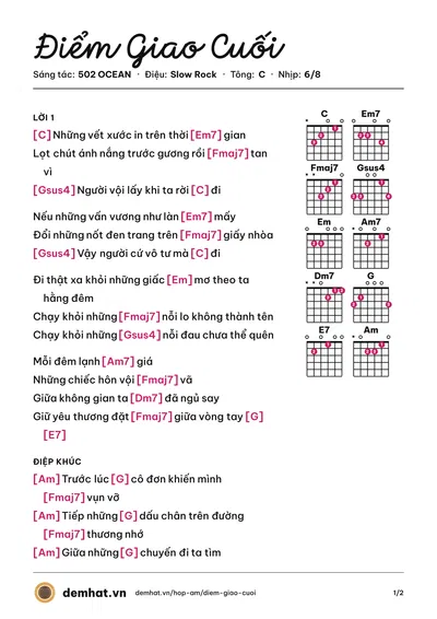 Hợp âm Điểm Giao Cuối (502 OCEAN) – bản nhạc PDF trang 1, tông C