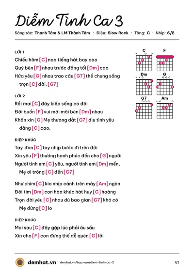 Hợp âm Diễm Tình Ca 3 (Gia Ân) – bản nhạc PDF trang 1, tông C