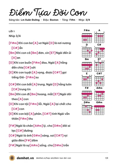 Hợp âm Điểm Tựa Đời Con (Hiền Thục) – bản nhạc PDF trang 1, tông F#m