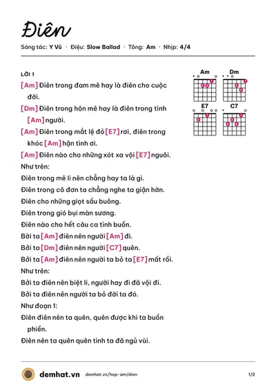 Hợp âm Điên (Nguyễn Hưng) – bản nhạc PDF trang 1, tông Am