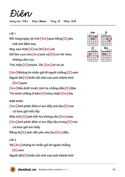 Hợp âm Điên (T.R.I) – bản nhạc PDF trang 1, tông G
