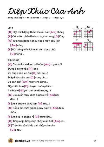 Hợp âm Điệp Khúc Của Anh (Keyo) – bản nhạc PDF trang 1, tông C