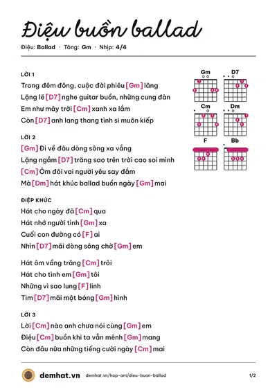 Hợp âm Điệu buồn ballad – bản nhạc PDF trang 1, tông Gm