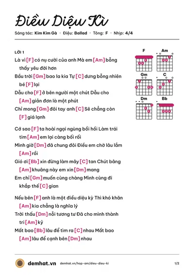 Hợp âm Điều Diệu Kì (Kim Kim Gà) – bản nhạc PDF trang 1, tông F
