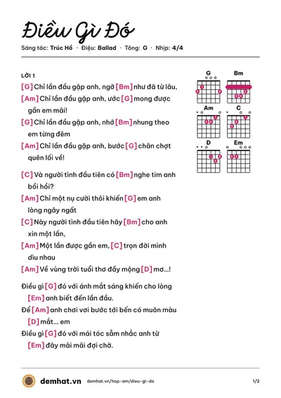 Hợp âm Điều Gì Đó (Nguyễn Hải Yến) – bản nhạc PDF trang 1, tông G