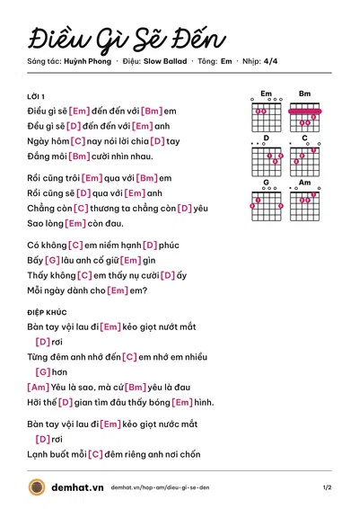 Hợp âm Điều Gì Sẽ Đến (Saka Trương Tuyền) – bản nhạc PDF trang 1, tông Em