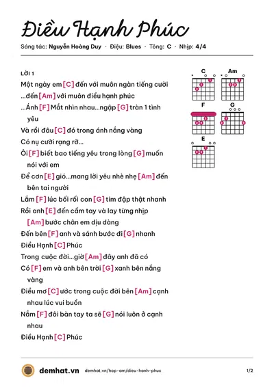 Hợp âm Điều Hạnh Phúc (The Men) – bản nhạc PDF trang 1, tông C