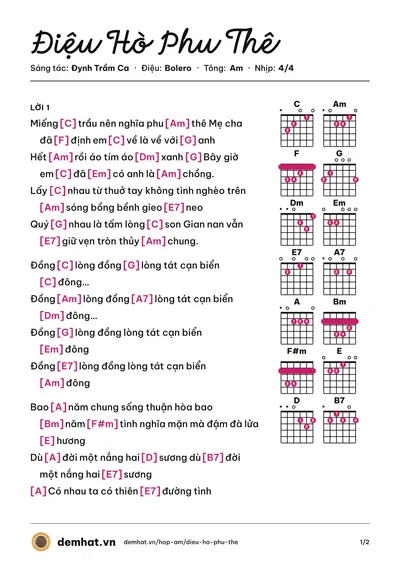 Hợp âm Điệu Hò Phu Thê (Ngọc Sơn) – bản nhạc PDF trang 1, tông Am