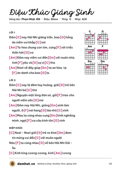 Hợp âm Điệu Khúc Giáng Sinh (Phạm Nhật JEB) – bản nhạc PDF trang 1, tông C