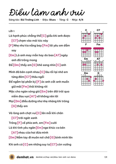 Hợp âm Điều làm anh vui (Bùi Trường Linh) – bản nhạc PDF trang 1, tông C