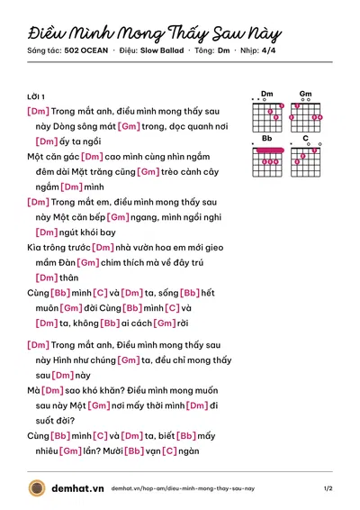 Hợp âm Điều Mình Mong Thấy Sau Này (502 OCEAN) – bản nhạc PDF trang 1, tông Dm