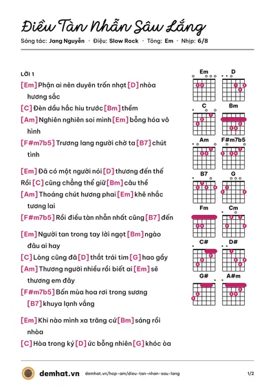 Hợp âm Điều Tàn Nhẫn Sâu Lắng (Nguyễn Hồng Nhung) – bản nhạc PDF trang 1, tông Em