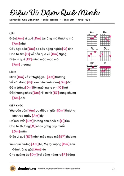 Hợp âm Điệu Ví Dặm Quê Mình (Chu Văn Minh) – bản nhạc PDF trang 1, tông Am