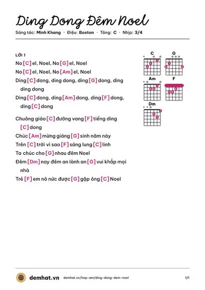 Hợp âm Ding Dong Đêm Noel (Mắt Ngọc) – bản nhạc PDF trang 1, tông C