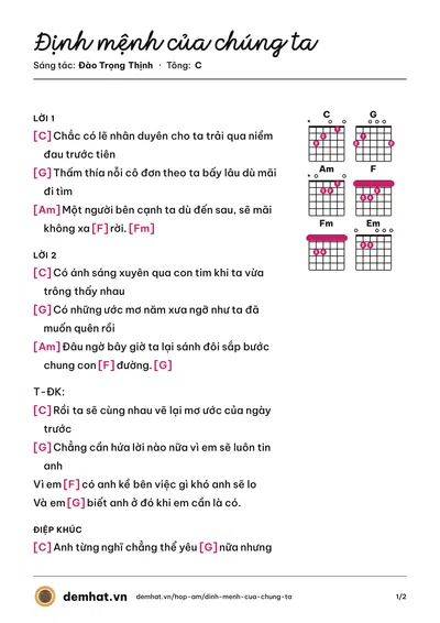 Hợp âm Định mệnh của chúng ta (Đào Trọng Thịnh) – bản nhạc PDF trang 1, tông C