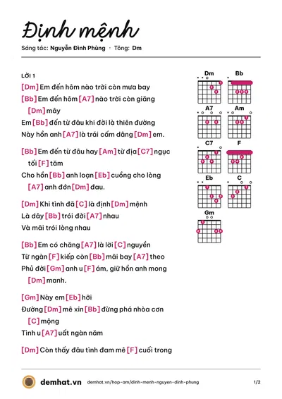 Hợp âm Định mệnh (Ý Lan) – bản nhạc PDF trang 1, tông Dm