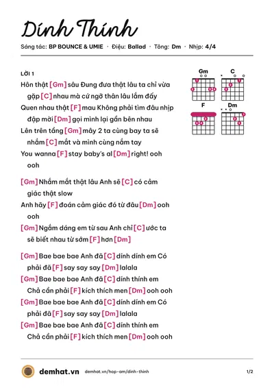 Hợp âm Dính Thính (UMIE) – bản nhạc PDF trang 1, tông Dm