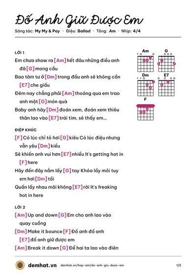 Hợp âm Đố Anh Giữ Được Em (My My) – bản nhạc PDF trang 1, tông Am