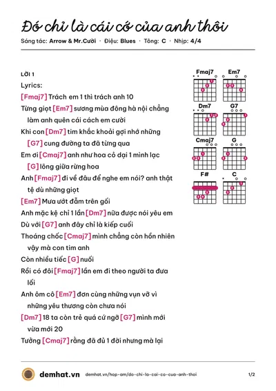 Hợp âm Đó chỉ là cái cớ của anh thôi (Mr.Cười) – bản nhạc PDF trang 1, tông C