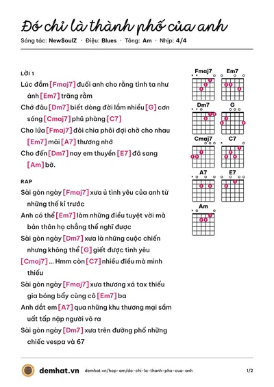 Hợp âm Đó chỉ là thành phố của anh (Lux) – bản nhạc PDF trang 1, tông Am