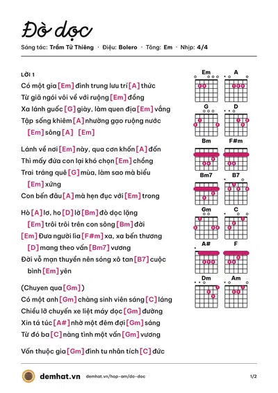 Hợp âm Đò dọc (Chí Tâm) – bản nhạc PDF trang 1, tông Em