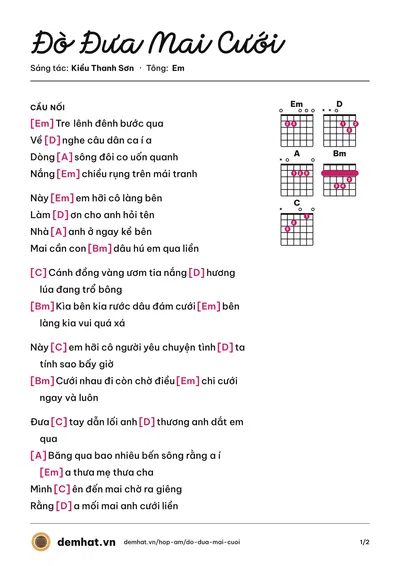 Hợp âm Đò Đưa Mai Cưới (Kiều Thanh Sơn) – bản nhạc PDF trang 1, tông Em