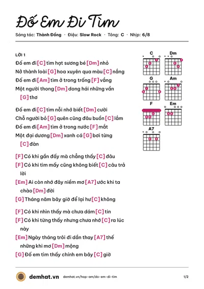 Hợp âm Đố Em Đi Tìm (Khuê) – bản nhạc PDF trang 1, tông C