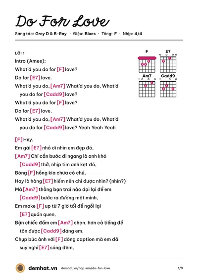 Hợp âm Do For Love (B-Ray) – bản nhạc PDF trang 1, tông F